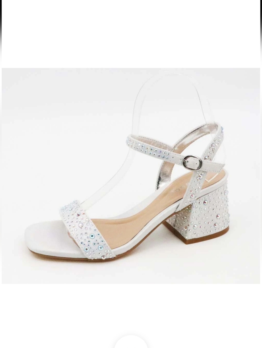 Bamboo Bobbie -03 Sparkle White Block Heel Sandals with Rhinestone Accents NIB